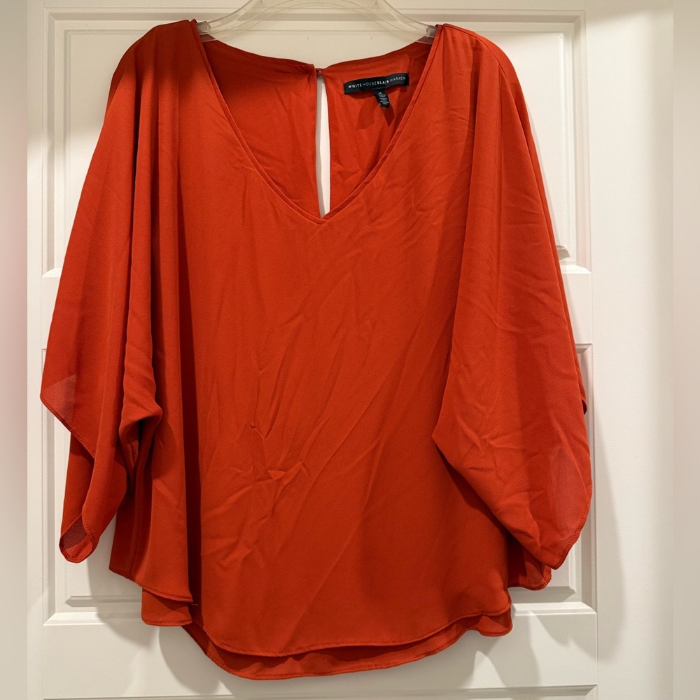 WHBM Orange V-Neck Blouse, Size M